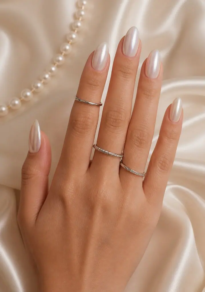 Bộ nail ngọc trai của khách hàng Ngọc Anh